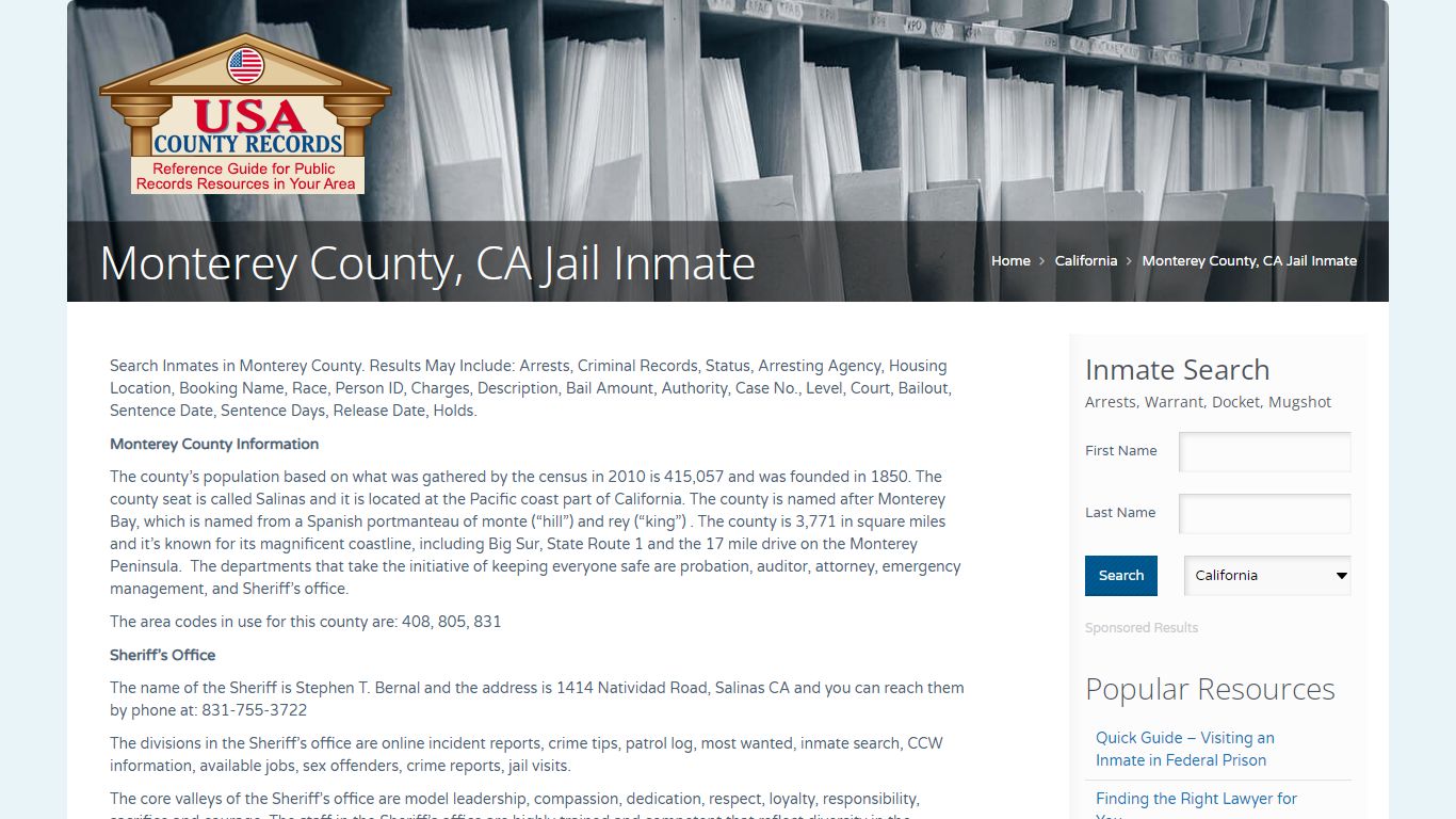 Monterey County, CA Jail Inmate | Name Search